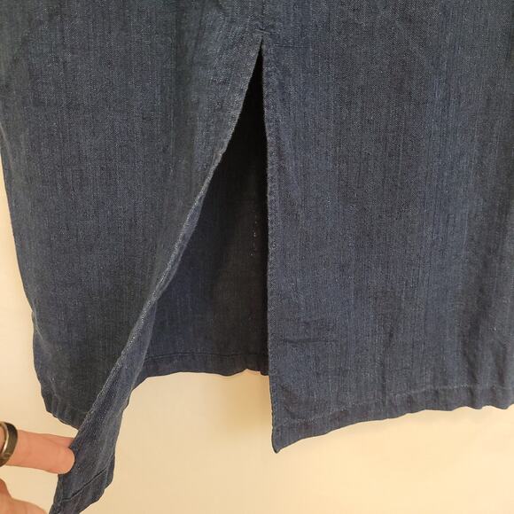 Eddie Bauer 100% Linen Navy Maxi Skirt Size 12 Pockets Modest Beachy Coastal - Picture 4 of 10